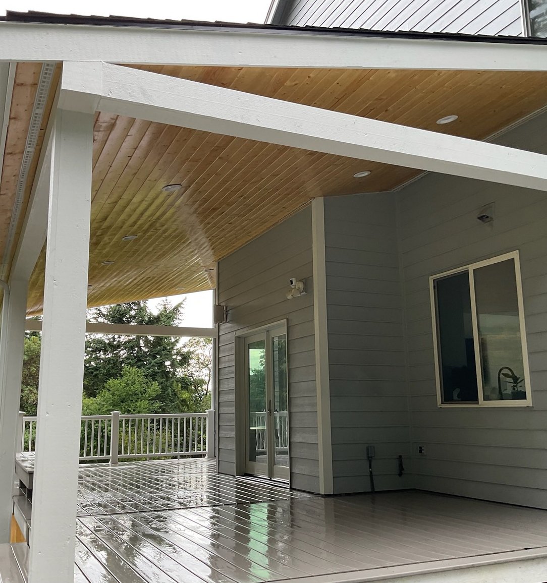 Covered patio deck with cedar ceiling in Gig Harbor