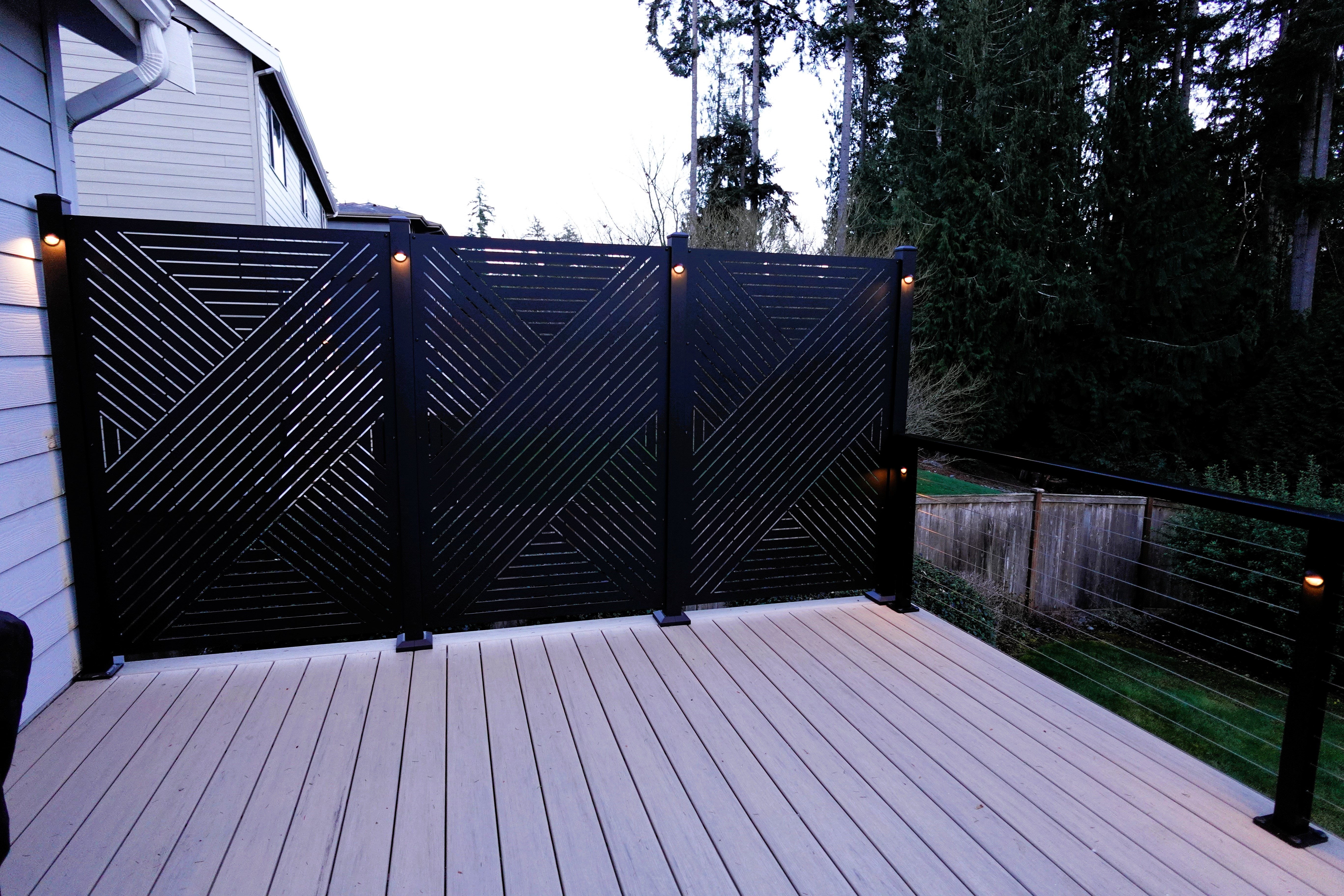 Completed Artondale Glow deck with TimberTech Chestnut and lighting